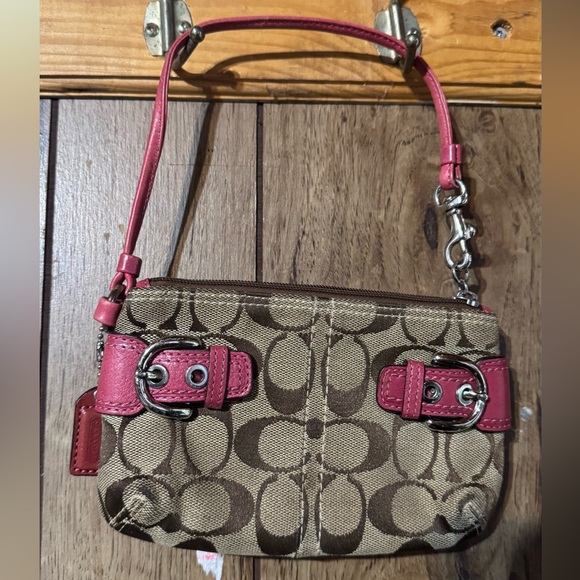 Coach Brown and Pink Signature Wristlet